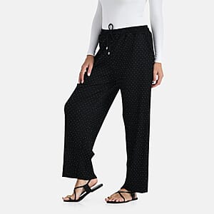 TAMSY Black Crystal Wide Leg Pant with Elastic Waist - One Size Fits Most