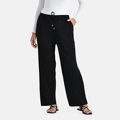 TAMSY Black Crystal Wide Leg Pant with Elastic Waist - One Size Fits Most