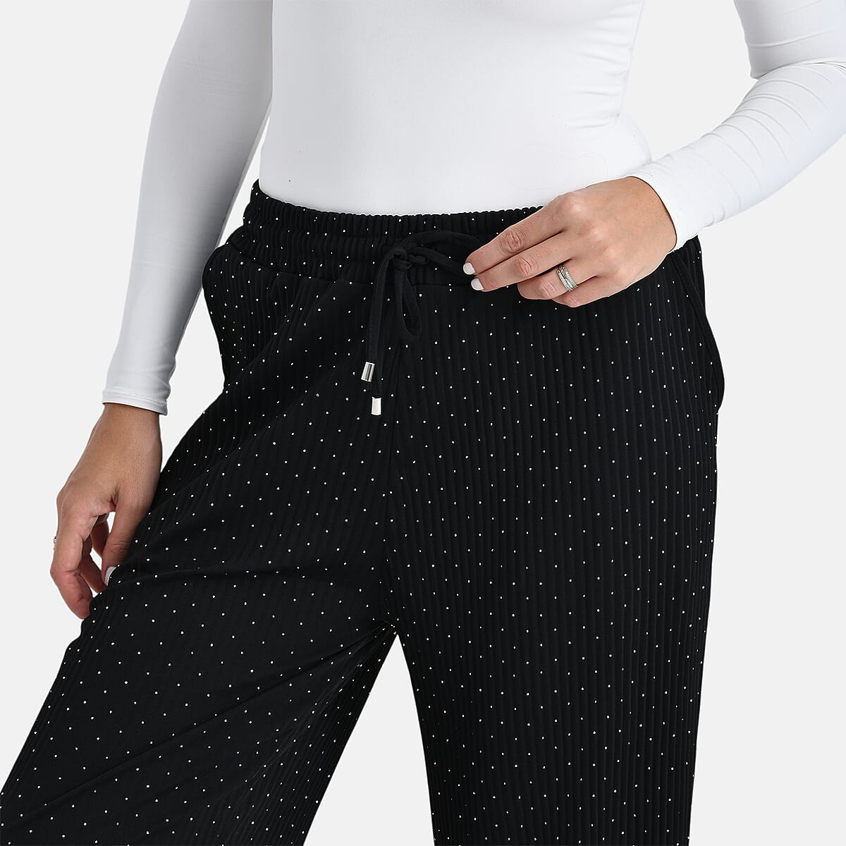 TAMSY Black Crystal Wide Leg Pant with Elastic Waist - One Size Fits Most image number 4