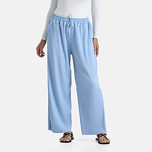 TAMSY Light Blue Crystal Wide Leg Pant with Elastic Waist - One Size Fits Most