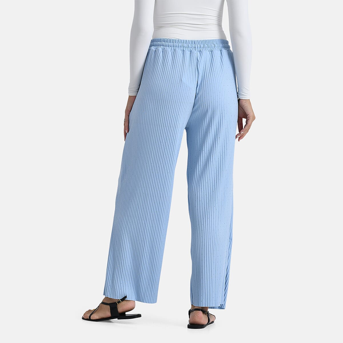 TAMSY Light Blue Crystal Wide Leg Pant with Elastic Waist - One Size Fits Most image number 1