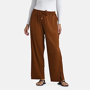 TAMSY Cognac Crystal Wide Leg Pant with Elastic Waist - One Size Fits Most