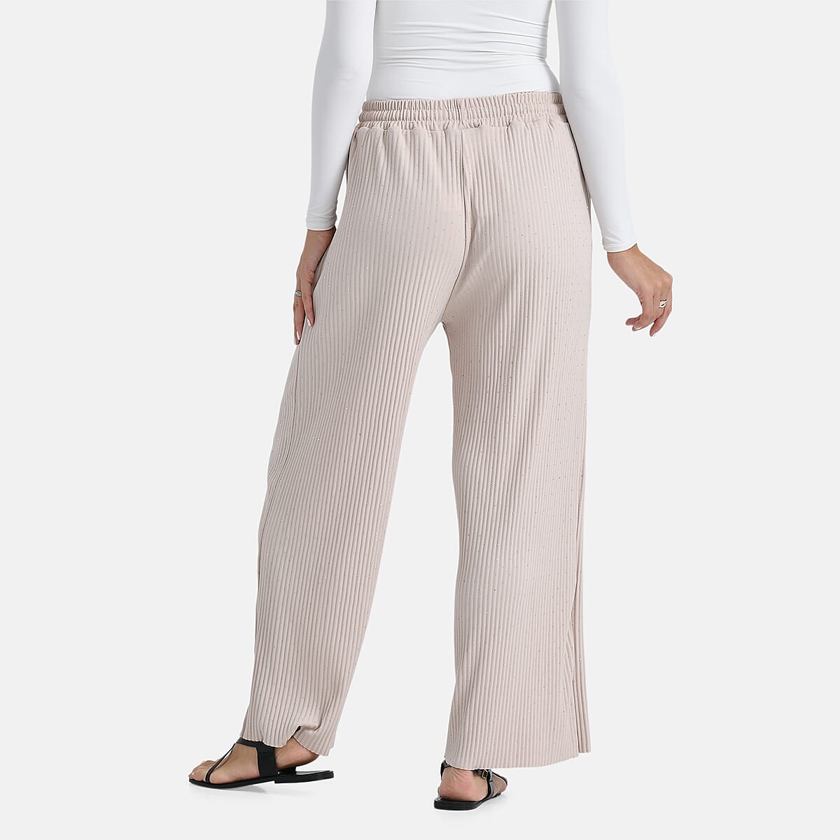 TAMSY Cream Crystal Wide Leg Pant with Elastic Waist - One Size Fits Most image number 1