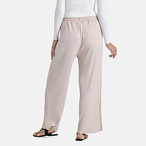TAMSY Cream Crystal Wide Leg Pant with Elastic Waist - One Size Fits Most