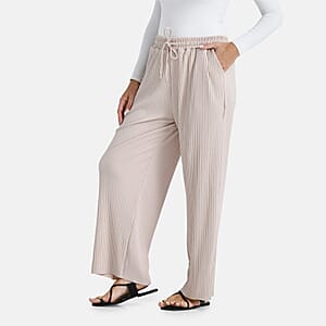 TAMSY Cream Crystal Wide Leg Pant with Elastic Waist - One Size Fits Most