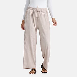 TAMSY Cream Crystal Wide Leg Pant with Elastic Waist - One Size Fits Most
