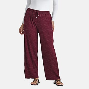 TAMSY Burgundy Crystal Wide Leg Pant with Elastic Waist - One Size Fits Most