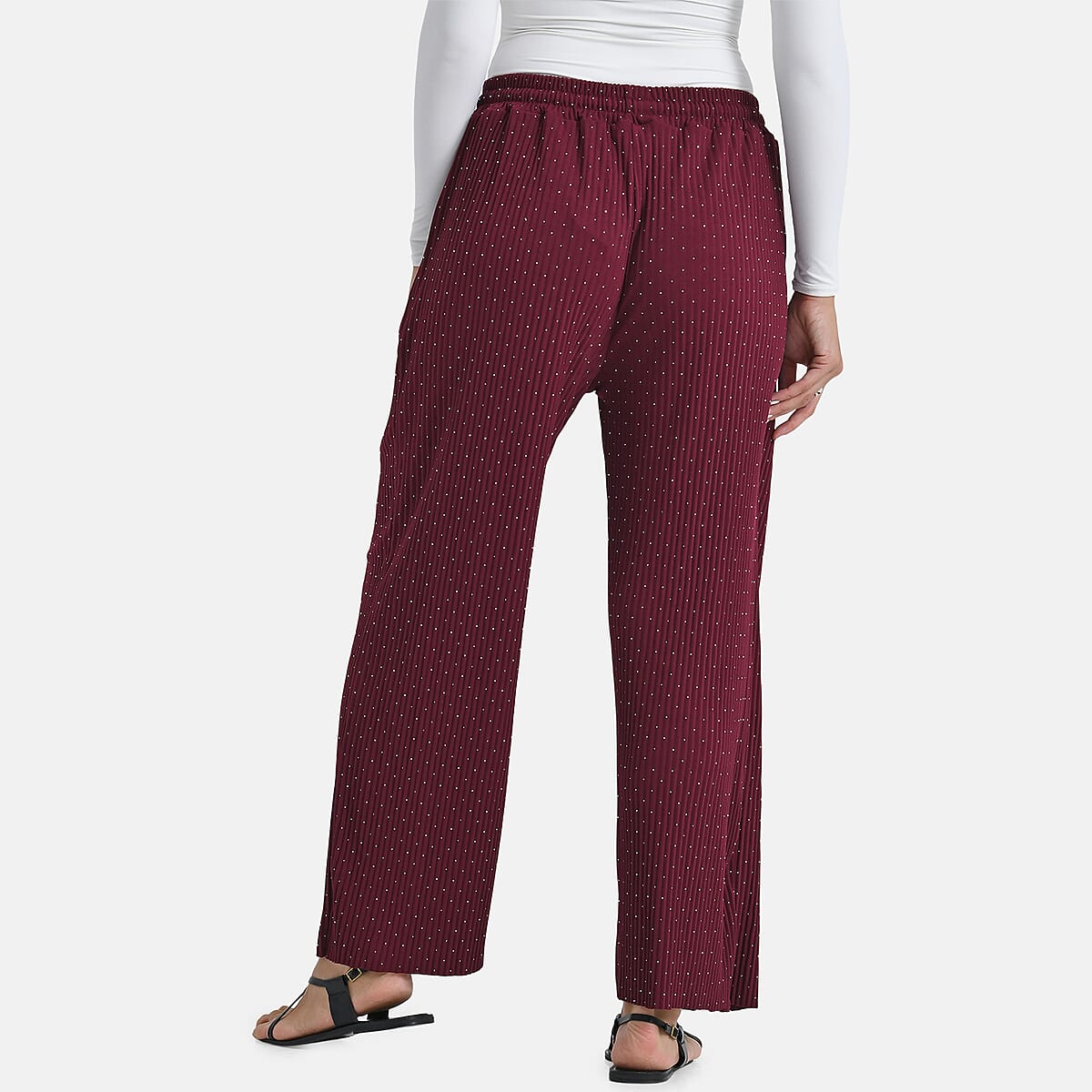 TAMSY Burgundy Crystal Wide Leg Pant with Elastic Waist - One Size Fits Most image number 1