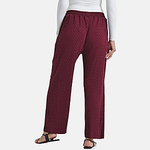 TAMSY Burgundy Crystal Wide Leg Pant with Elastic Waist - One Size Fits Most