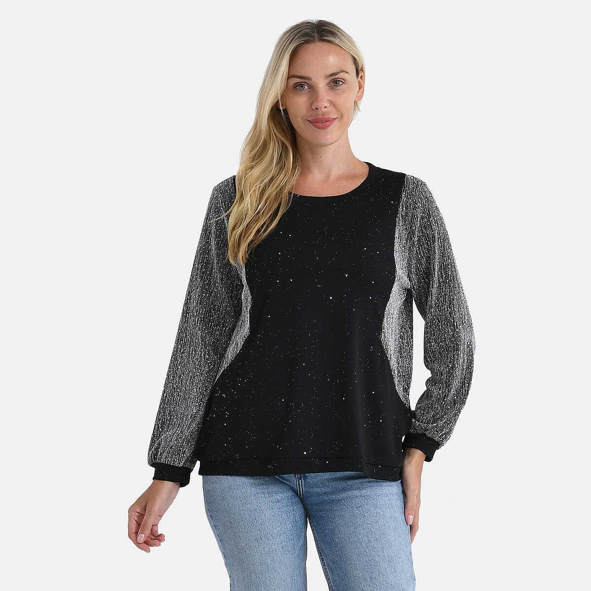 Tamsy Silver Lurex Sparkle Long Sleeve Blouse - S/M image number 0