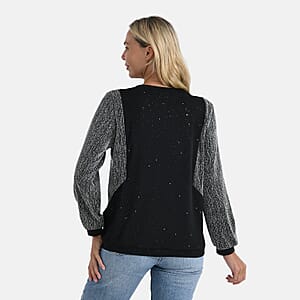 Tamsy Silver Lurex Sparkle Long Sleeve Blouse - S/M