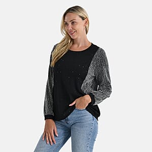 Tamsy Silver Lurex Sparkle Long Sleeve Blouse - S/M