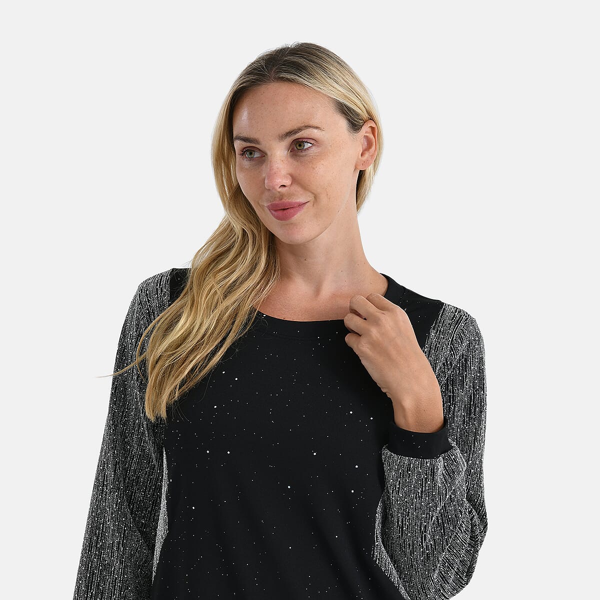 Tamsy Silver Lurex Sparkle Long Sleeve Blouse - S/M image number 5