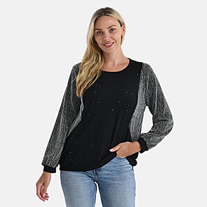 Tamsy Silver Lurex Sparkle Long Sleeve Blouse - L/XL