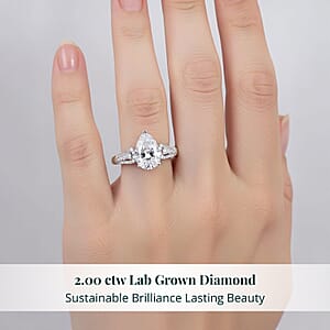 Luxuriant Lab Grown Diamond Ring in Rhodium Over Sterling Silver 2.00 ctw (Size 7.0)