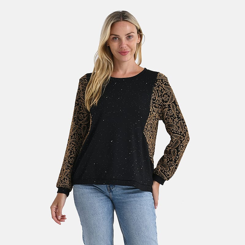 Tamsy Gold Lurex Sparkle Long Sleeve Blouse - S/M