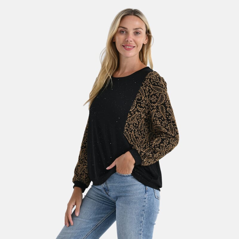 Tamsy Gold Lurex Sparkle Long Sleeve Blouse - S/M