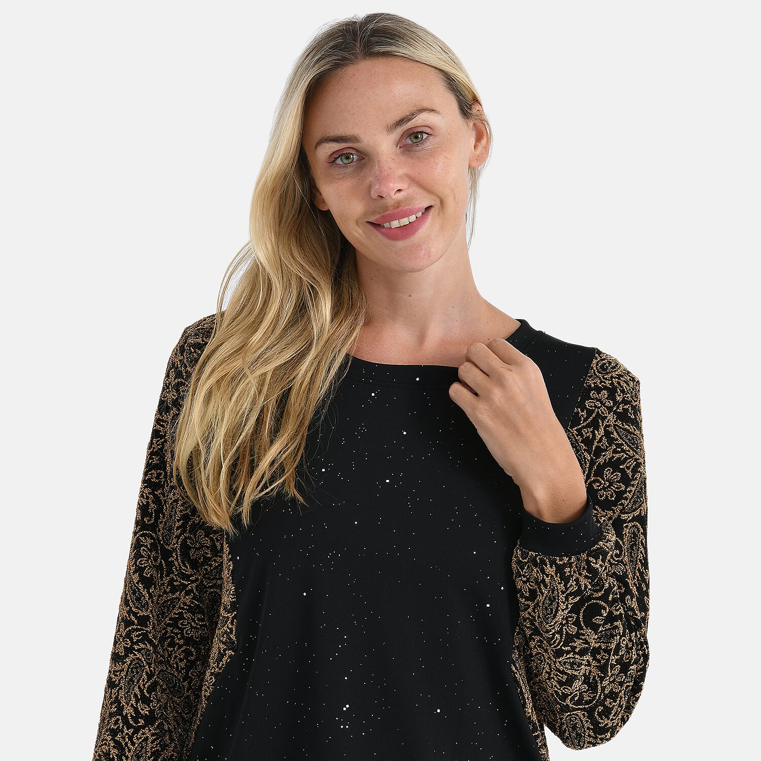 Tamsy Gold Lurex Sparkle Long Sleeve Blouse - S/M