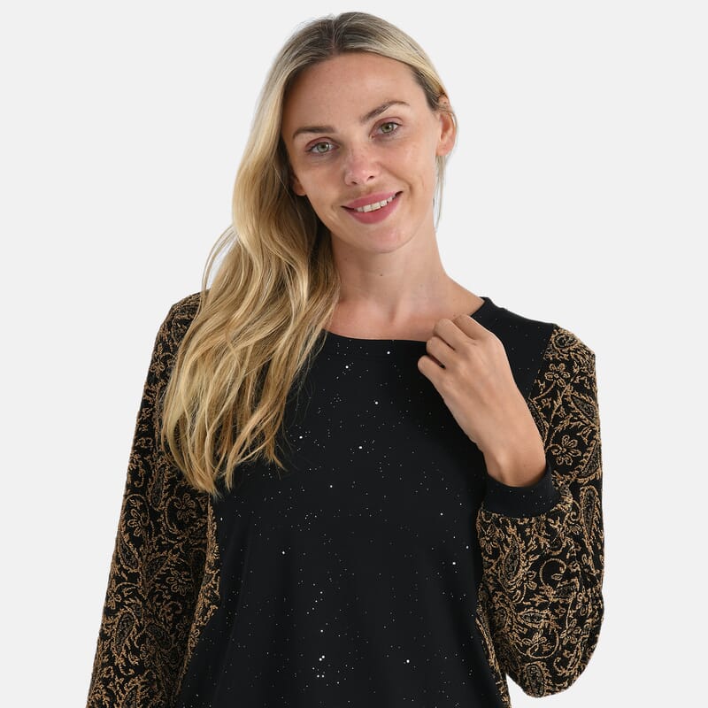 Tamsy Gold Lurex Sparkle Long Sleeve Blouse - S/M