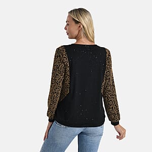 Tamsy Gold Lurex Sparkle Long Sleeve Blouse - L/XL