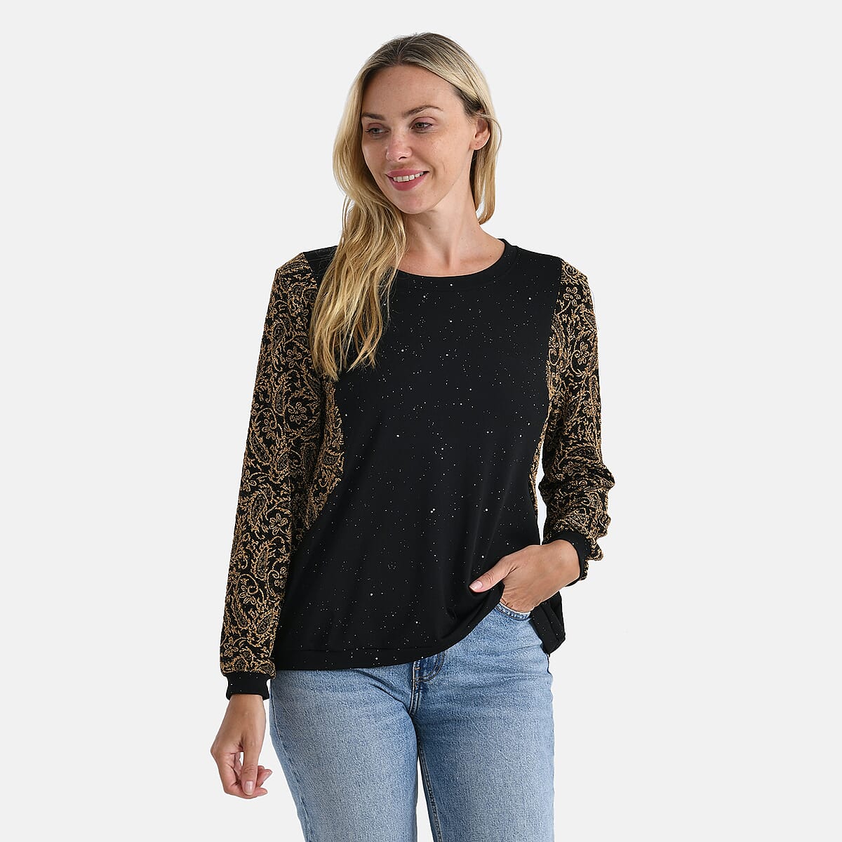 Tamsy Gold Lurex Sparkle Long Sleeve Blouse - L/XL image number 3