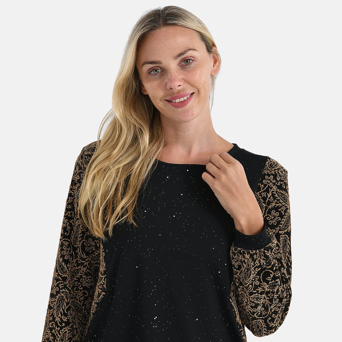 Tamsy Gold Lurex Sparkle Long Sleeve Blouse - L/XL image number 4