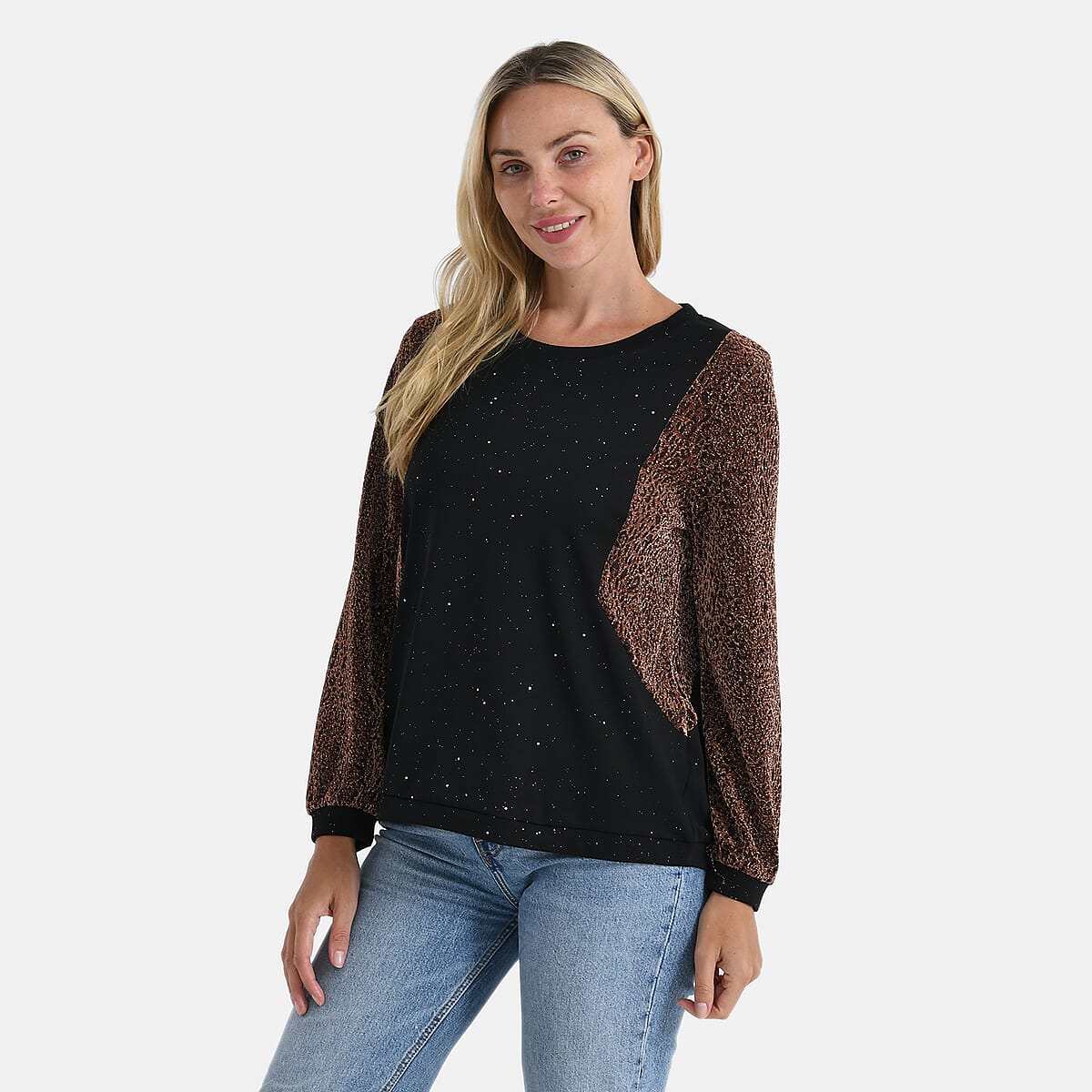 Tamsy Blush Lurex Sparkle Long Sleeve Blouse - S/M image number 3