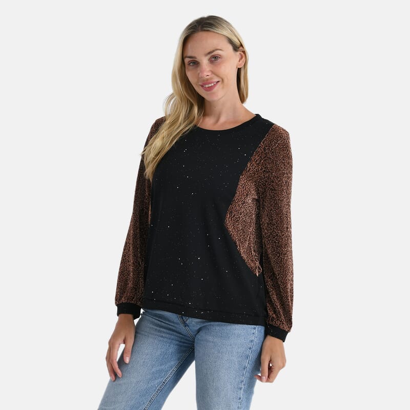 Tamsy Blush Lurex Sparkle Long Sleeve Blouse - S/M