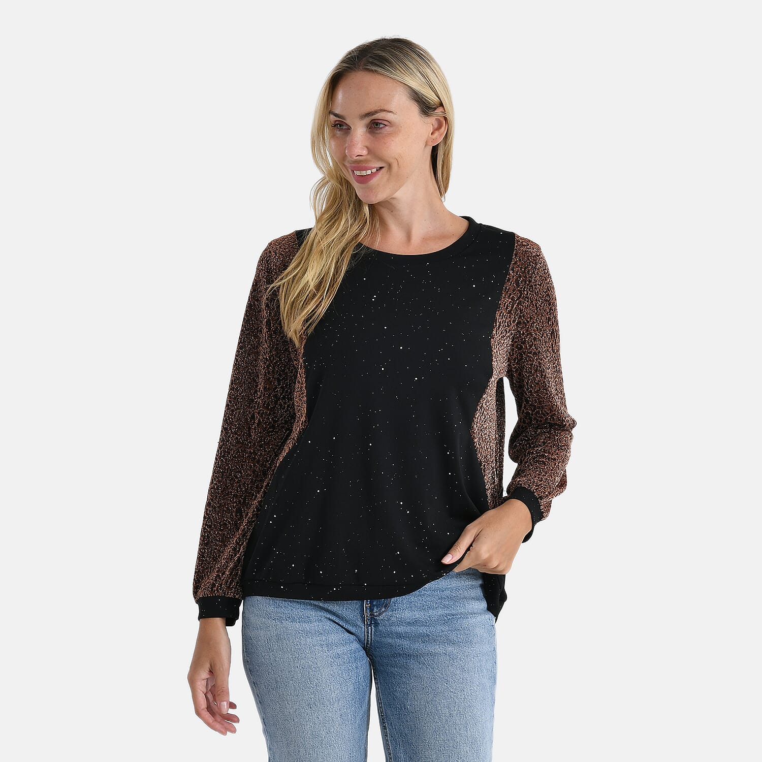 Tamsy Blush Lurex Sparkle Long Sleeve Blouse - S/M