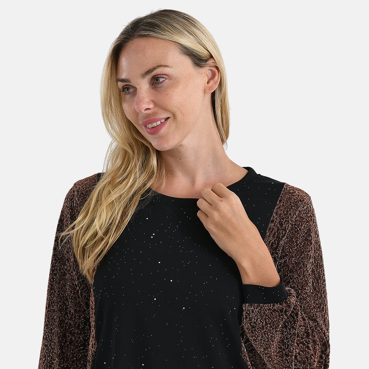 Tamsy Blush Lurex Sparkle Long Sleeve Blouse - S/M image number 5