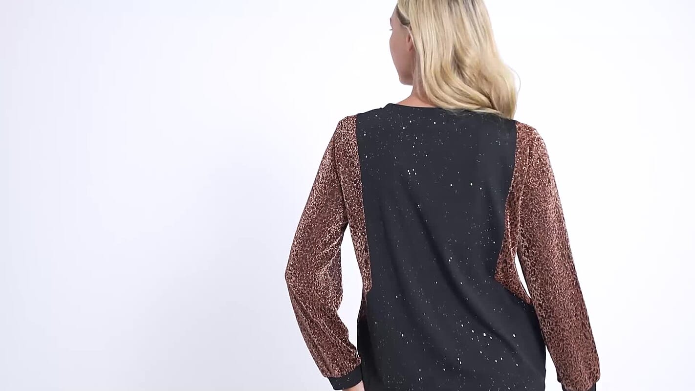 Tamsy Silver Lurex Sparkle Long Sleeve Blouse - S/M