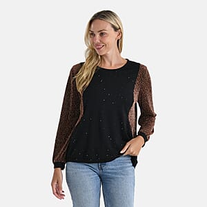 Tamsy Blush Lurex Sparkle Long Sleeve Blouse - L/XL