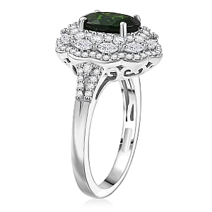 D'Joy Chrome Diopside and White Zircon 3.25 ctw Ring in Rhodium Over Sterling Silver (Size 10.0)