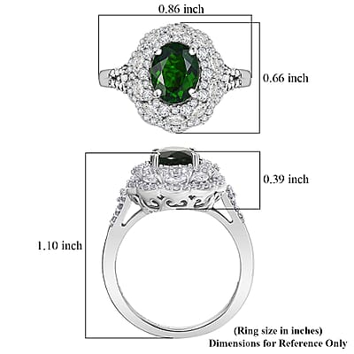 D'Joy Chrome Diopside and White Zircon 3.25 ctw Majestic Bloom Ring in Rhodium Over Sterling Silver (Size 10.0)