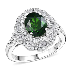 D'Joy Chrome Diopside, White Zircon Ring in Rhodium Over Sterling Silver (Size 10.0) 3.25 ctw