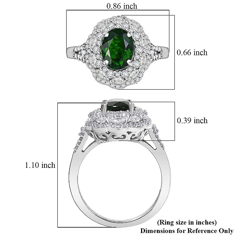 D'Joy Chrome Diopside and White Zircon 3.25 ctw Majestic Bloom Ring in Rhodium Over Sterling Silver (Size 6.0)