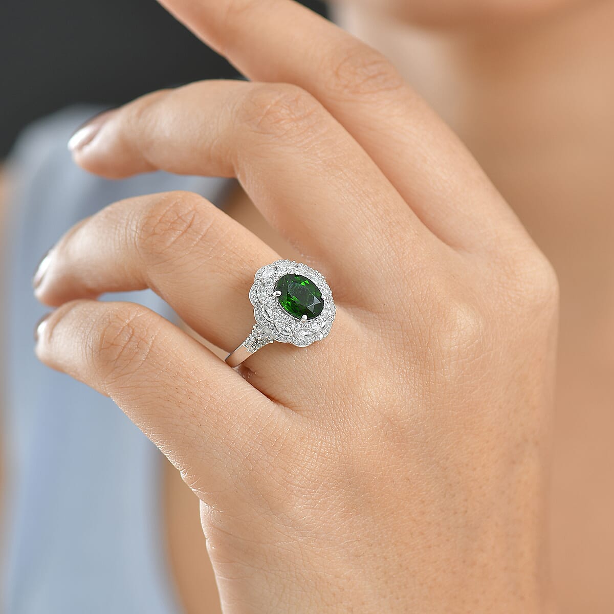 D'Joy Chrome Diopside and White Zircon 3.25 ctw Ring in Rhodium Over Sterling Silver (Size 7.0) image number 2