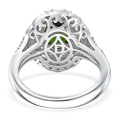 D'Joy Chrome Diopside and White Zircon 3.25 ctw Majestic Bloom Ring in Rhodium Over Sterling Silver (Size 7.0)