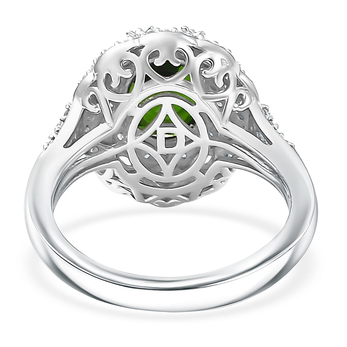 D'Joy Chrome Diopside and White Zircon 3.25 ctw Majestic Bloom Ring in Rhodium Over Sterling Silver (Size 8.0)