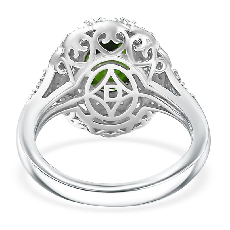 D'Joy Chrome Diopside and White Zircon 3.25 ctw Majestic Bloom Ring in Rhodium Over Sterling Silver (Size 8.0)