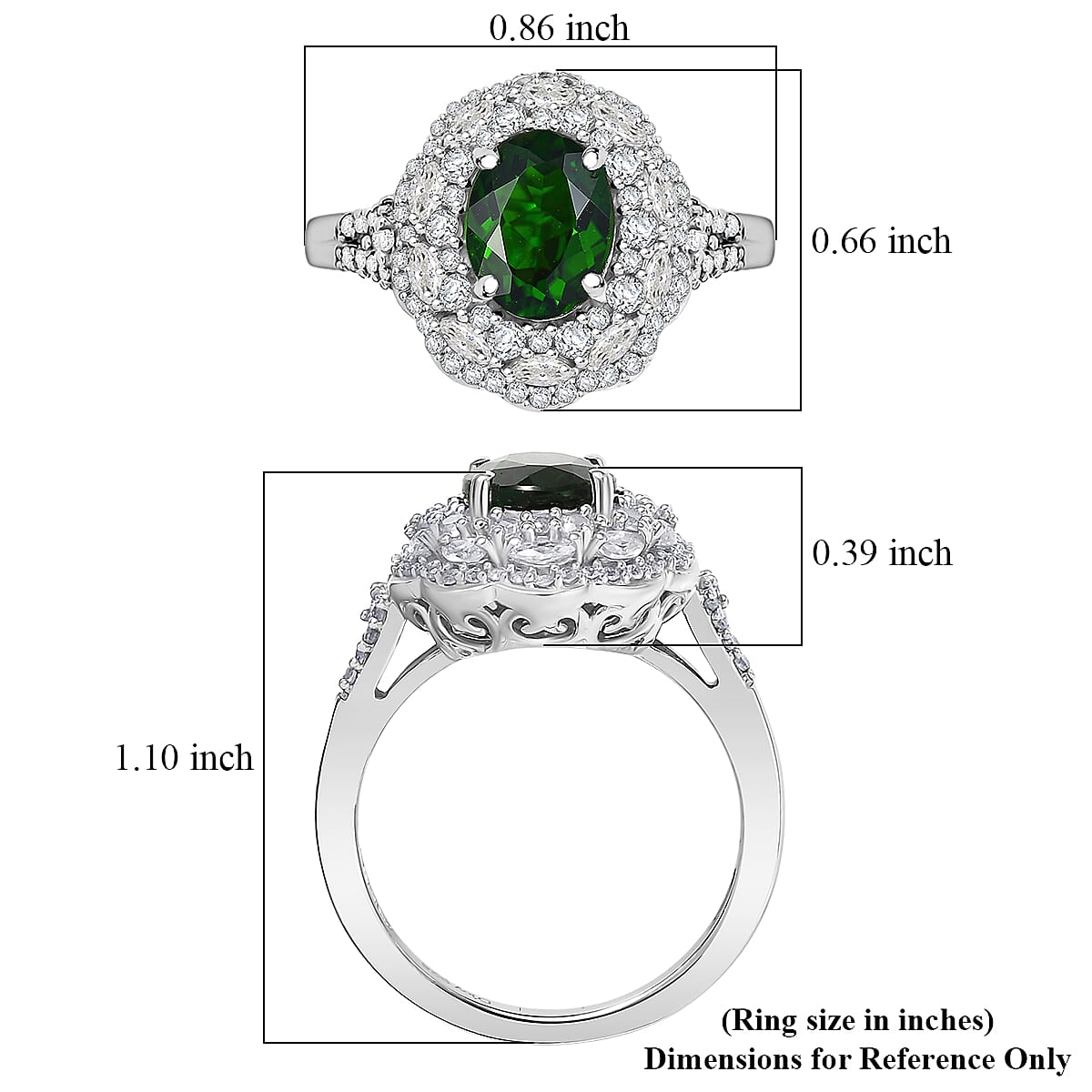 D'Joy Chrome Diopside and White Zircon 3.25 ctw Majestic Bloom Ring in Rhodium Over Sterling Silver (Size 8.0)