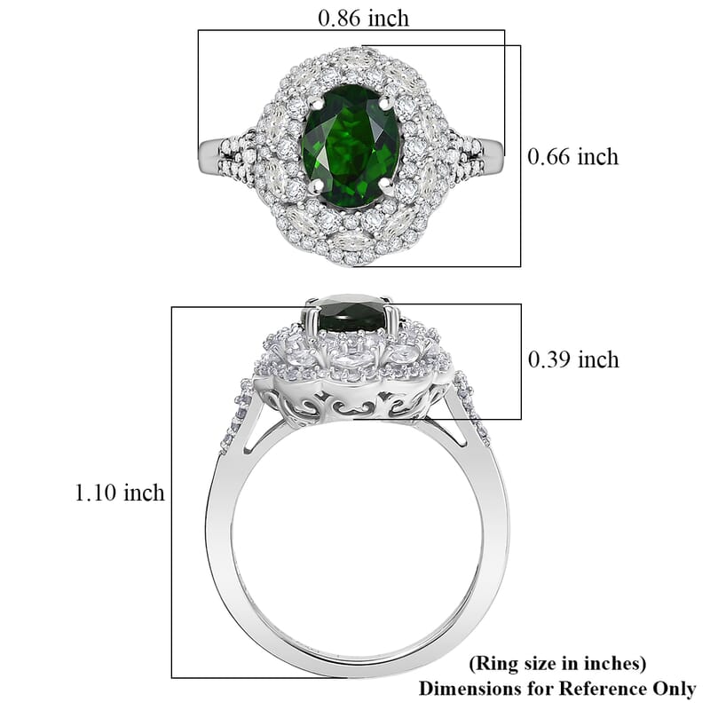 D'Joy Chrome Diopside and White Zircon 3.25 ctw Majestic Bloom Ring in Rhodium Over Sterling Silver (Size 8.0)