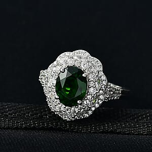 D'Joy Chrome Diopside and White Zircon 3.25 ctw Ring in Rhodium Over Sterling Silver (Size 9.0)