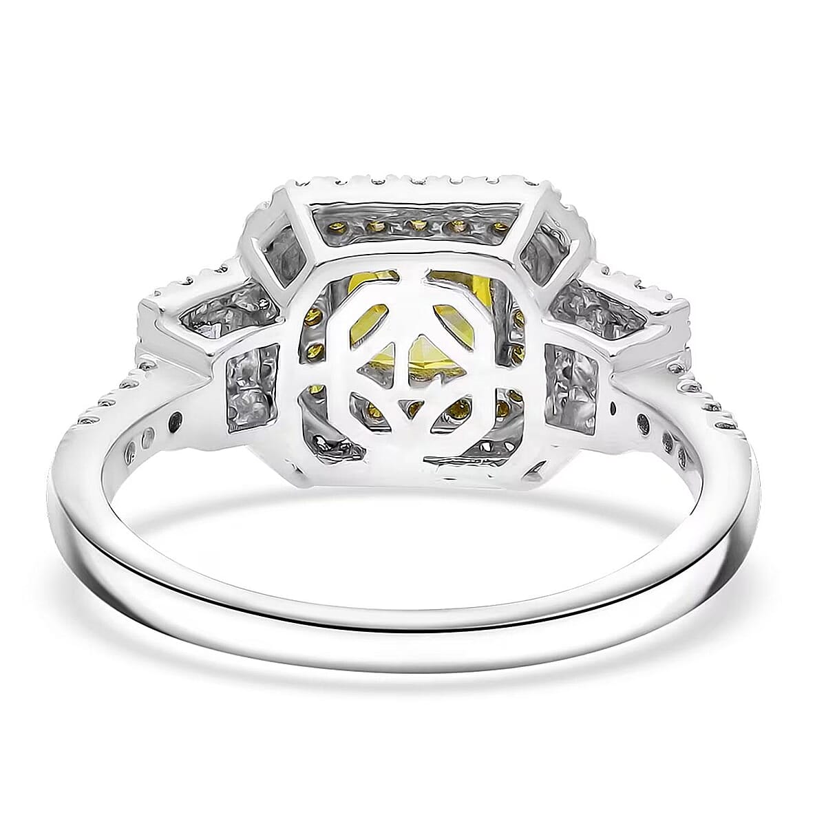IGI Certified Luxuriant Lab Grown Yellow Diamond (IR) and Lab Grown Diamond VS 2.00 ctw Art Deco Ring in 950 Platinum (Size 8.0) 7.50 Grams image number 7