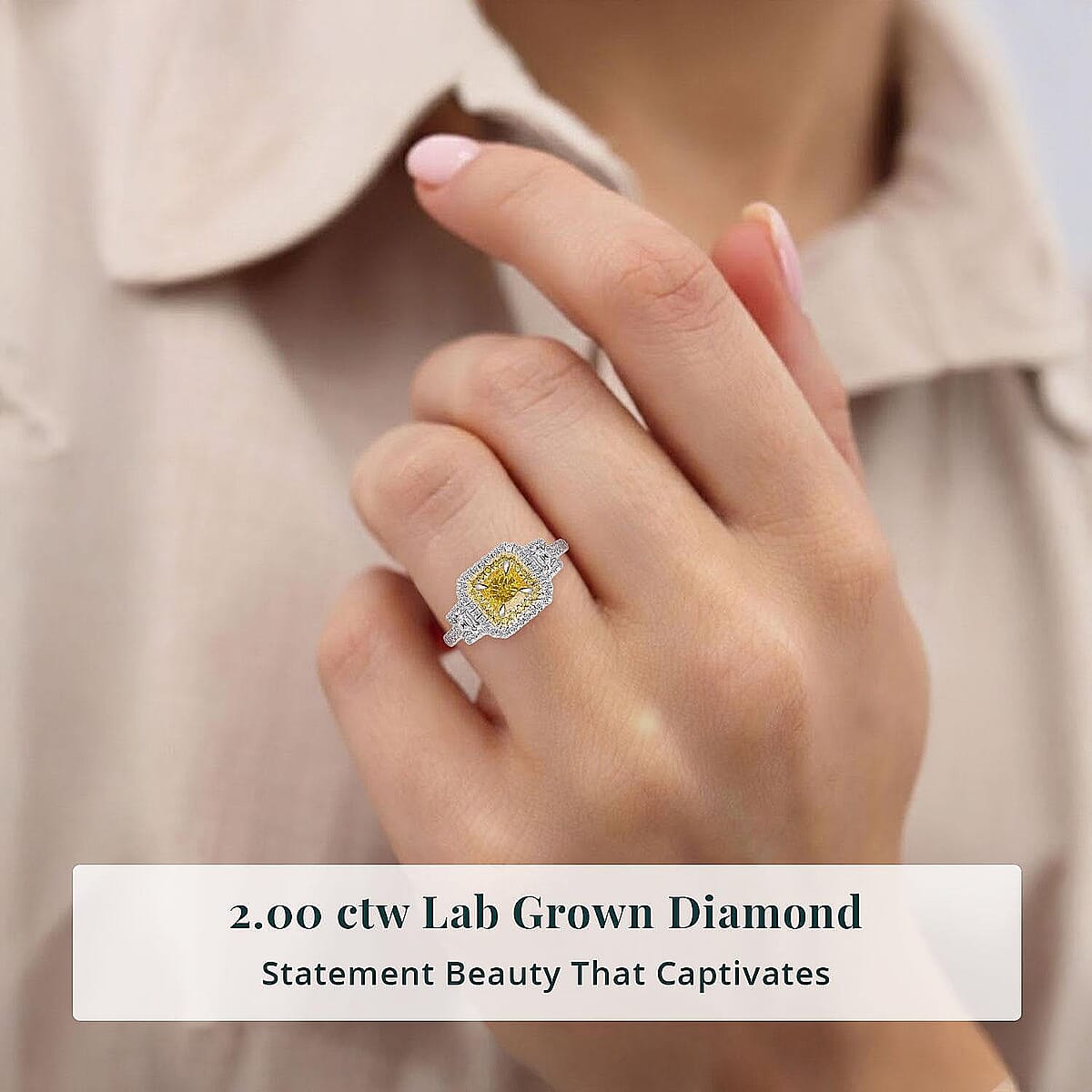 IGI Certified Luxuriant Lab Grown Yellow Diamond, Lab Grown Diamond (VS) Art Deco Ring in 950 Platinum 2.00 ctw (Size 9.0) image number 1