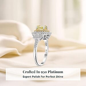IGI Certified Luxuriant Lab Grown Yellow Diamond, Lab Grown Diamond (VS) Art Deco Ring in 950 Platinum 2.00 ctw (Size 9.0)