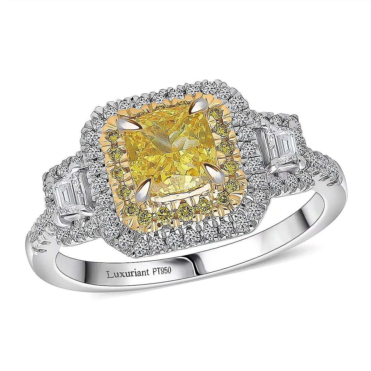 IGI Certified Luxuriant Lab Grown Yellow Diamond, Lab Grown Diamond (VS) Art Deco Ring in 950 Platinum 2.00 ctw (Size 9.5) image number 0