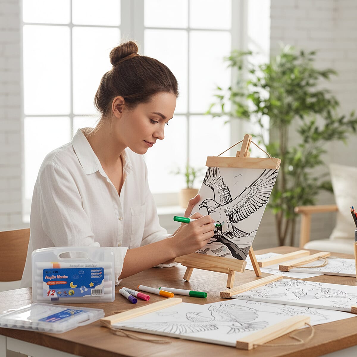 Livmore 5pcs Set Animal Theme Canvas Board with 12pcs Acrylic Markers image number 1