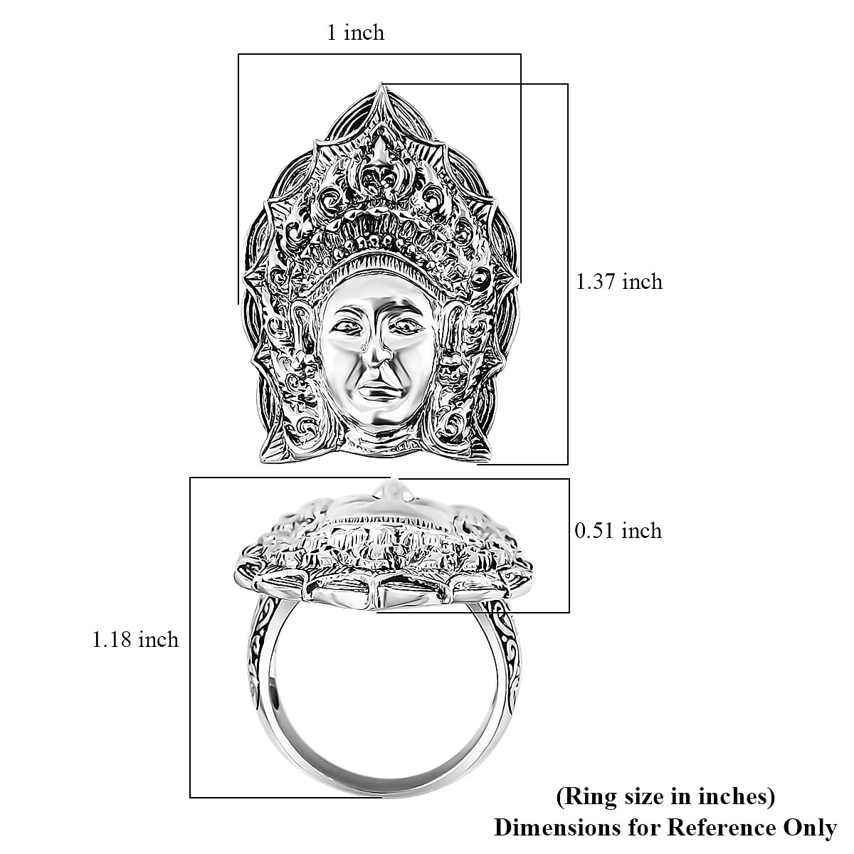 D'Joy Bali Goddess Princess Ring in Sterling Silver (Size 8.0) 13.75 Grams image number 5