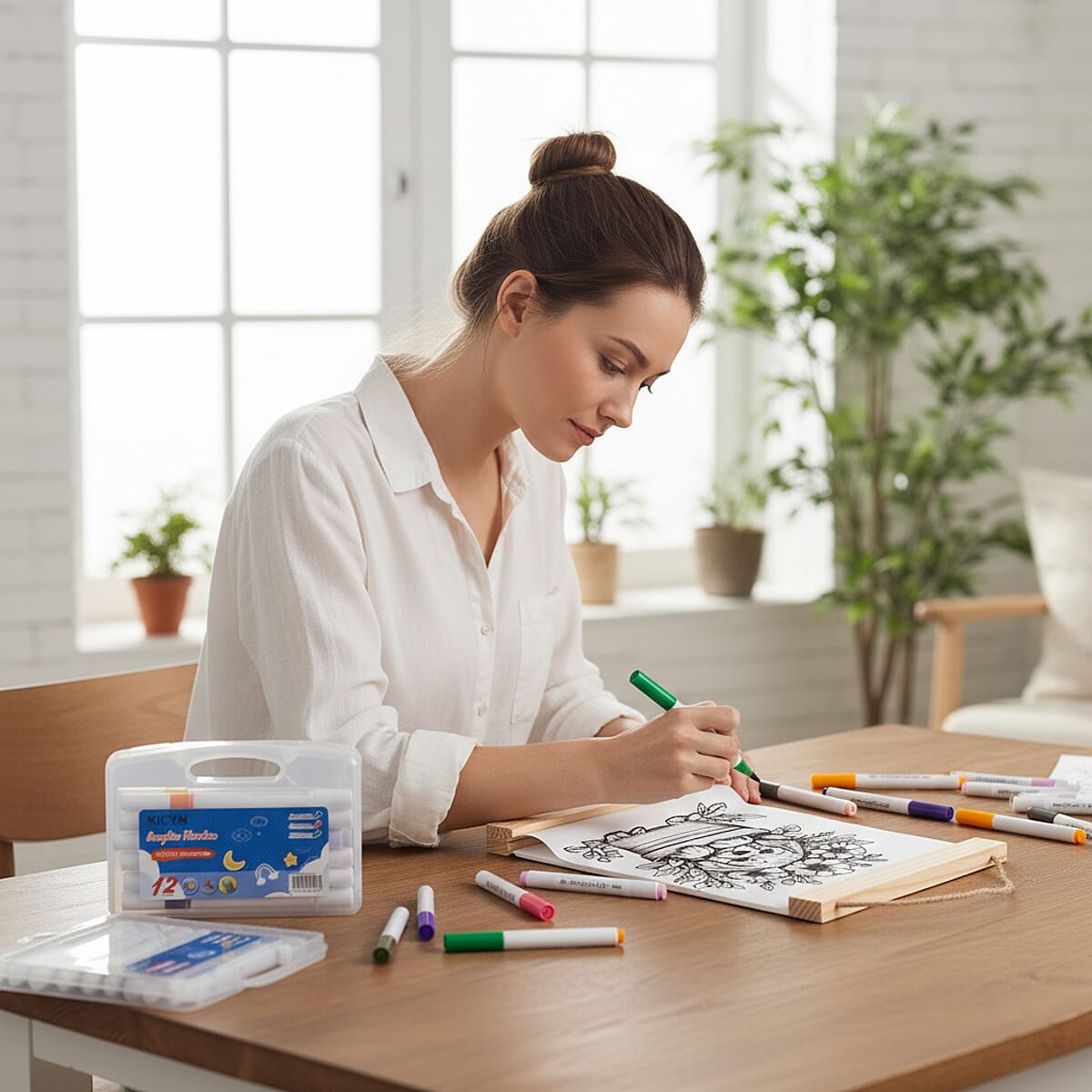 Livmore 5pcs Set Flower Theme Canvas Board with 12pcs Acrylic Markers image number 1